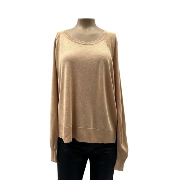 Zara Lightweight Split Hem Knit Long Sleeve Pullover Sweater Tan Womens M - Picture 1 of 10